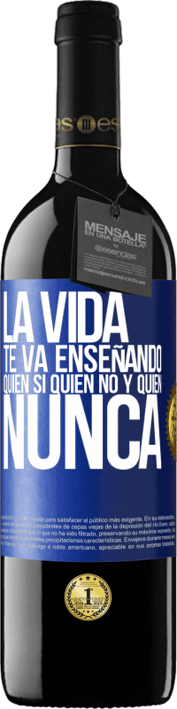 39,95 € Envío gratis | Vino Tinto Edición RED MBE Reserva La vida te va enseñando quién sí, quién no y quién nunca Etiqueta Azul. Etiqueta personalizable Reserva 12 Meses Cosecha 2015 Tempranillo