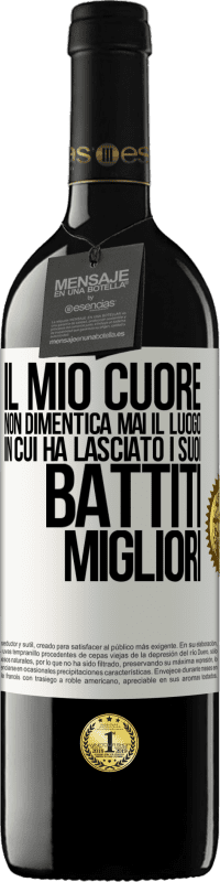 39,95 € | Vino rosso Edizione RED MBE Riserva Il mio cuore non dimentica mai il luogo in cui ha lasciato i suoi battiti migliori Etichetta Bianca. Etichetta personalizzabile Riserva 12 Mesi Raccogliere 2015 Tempranillo