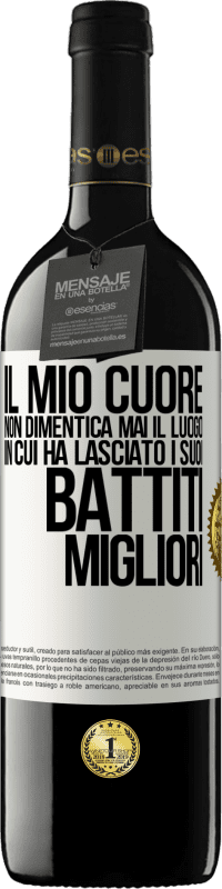 39,95 € | Vino rosso Edizione RED MBE Riserva Il mio cuore non dimentica mai il luogo in cui ha lasciato i suoi battiti migliori Etichetta Bianca. Etichetta personalizzabile Riserva 12 Mesi Raccogliere 2016 Tempranillo