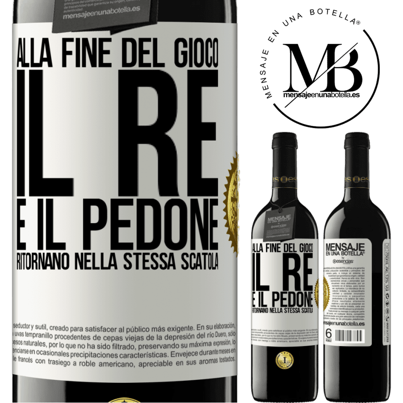 39,95 € Spedizione Gratuita | Vino rosso Edizione RED MBE Riserva Alla fine del gioco, il re e il pedone ritornano nella stessa scatola Etichetta Bianca. Etichetta personalizzabile Riserva 12 Mesi Raccogliere 2014 Tempranillo