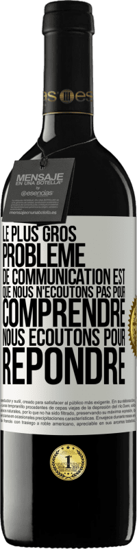 39,95 € | Vin rouge Édition RED MBE Réserve Le plus gros problème de communication est que nous n'écoutons pas pour comprendre, nous écoutons pour répondre Étiquette Blanche. Étiquette personnalisable Réserve 12 Mois Récolte 2015 Tempranillo