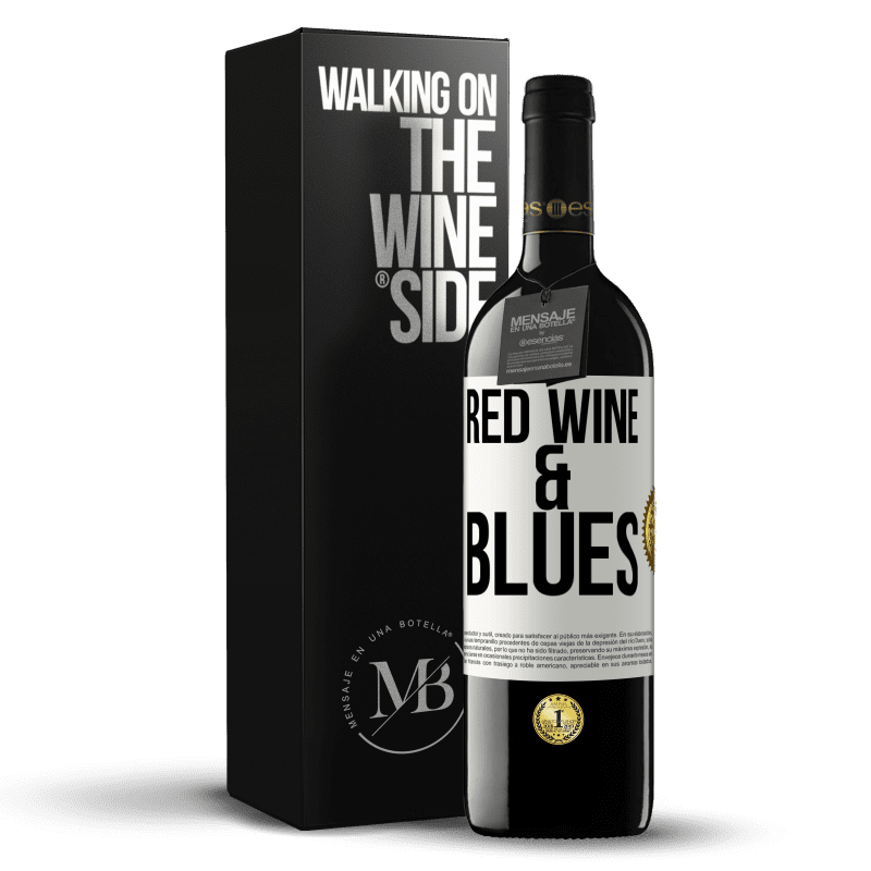 39,95 € Spedizione Gratuita | Vino rosso Edizione RED MBE Riserva Red wine & Blues Etichetta Bianca. Etichetta personalizzabile Riserva 12 Mesi Raccogliere 2014 Tempranillo