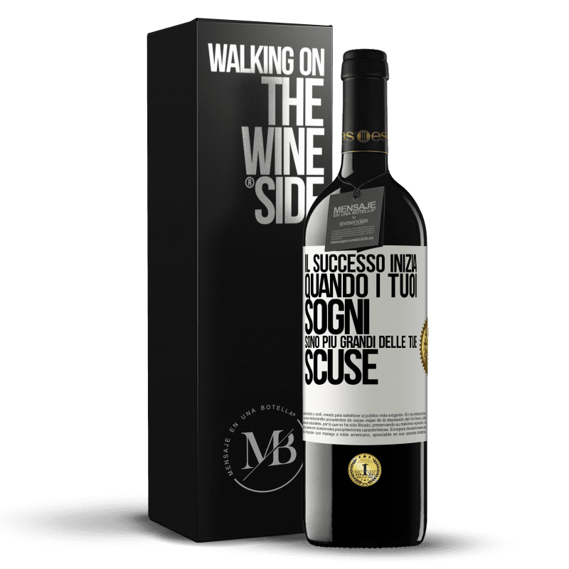 39,95 € Spedizione Gratuita | Vino rosso Edizione RED MBE Riserva Il successo inizia quando i tuoi sogni sono più grandi delle tue scuse Etichetta Bianca. Etichetta personalizzabile Riserva 12 Mesi Raccogliere 2015 Tempranillo