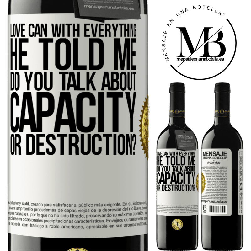24,95 € Free Shipping | Red Wine RED Edition Crianza 6 Months Love can with everything, he told me. Do you talk about capacity or destruction? White Label. Customizable label Aging in oak barrels 6 Months Harvest 2019 Tempranillo