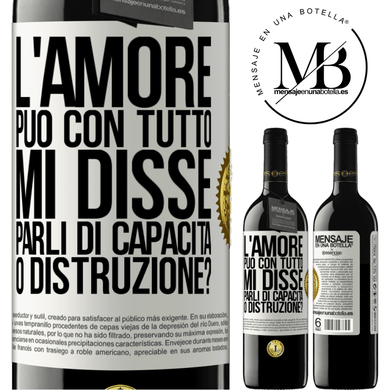 39,95 € Spedizione Gratuita | Vino rosso Edizione RED MBE Riserva L'amore può con tutto, mi disse. Parli di capacità o distruzione? Etichetta Bianca. Etichetta personalizzabile Riserva 12 Mesi Raccogliere 2015 Tempranillo