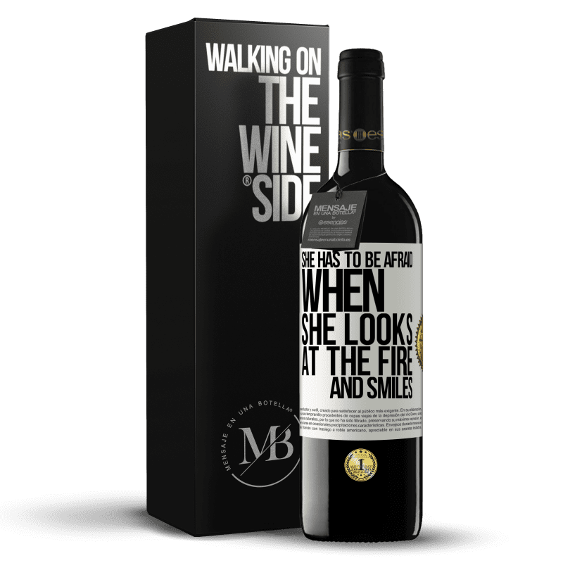 39,95 € Free Shipping | Red Wine RED Edition MBE Reserve She has to be afraid when she looks at the fire and smiles White Label. Customizable label Reserve 12 Months Harvest 2014 Tempranillo