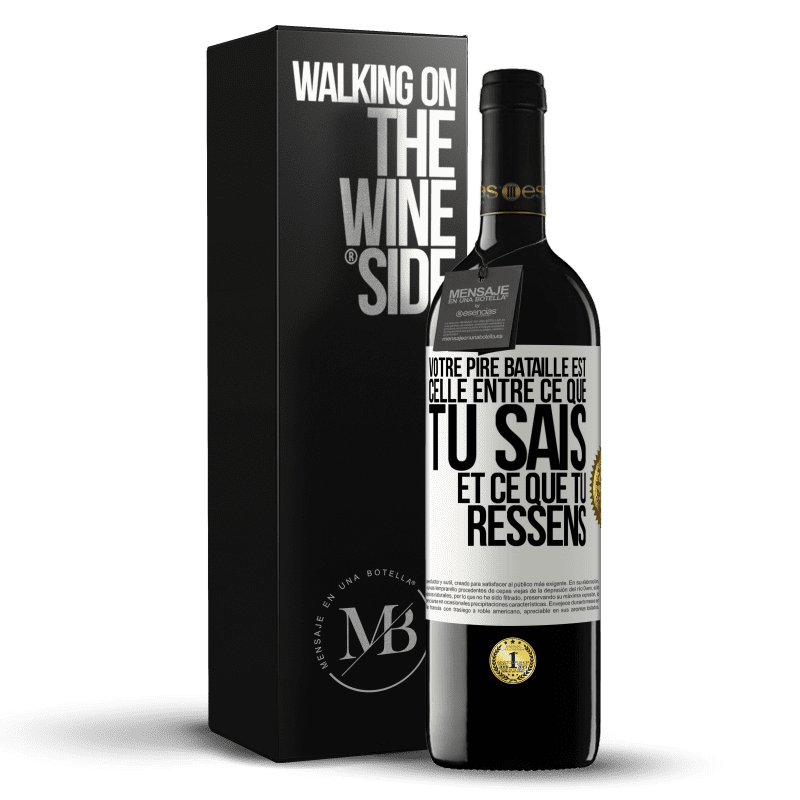 39,95 € Envoi gratuit | Vin rouge Édition RED MBE Réserve Votre pire bataille est celle entre ce que tu sais et ce que tu ressens Étiquette Blanche. Étiquette personnalisable Réserve 12 Mois Récolte 2016 Tempranillo