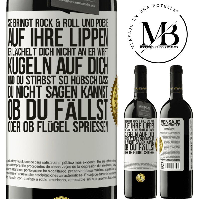 39,95 € Kostenloser Versand | Rotwein RED Ausgabe MBE Reserve Sie hat Rock & Roll in ihr und Poesie auf ihre Lippen. Sie lächelt dich nicht an, sie wirft Kugeln auf dich und du stirbst so sc Weißes Etikett. Anpassbares Etikett Reserve 12 Monate Ernte 2014 Tempranillo