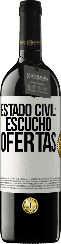 39,95 € Envío gratis | Vino Tinto Edición RED MBE Reserva Estado civil: escucho ofertas Etiqueta Blanca. Etiqueta personalizable Reserva 12 Meses Cosecha 2016 Tempranillo