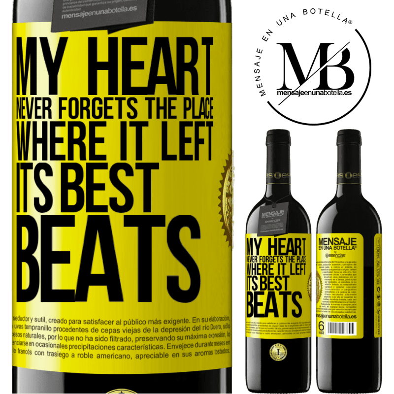 24,95 € Free Shipping | Red Wine RED Edition Crianza 6 Months My heart never forgets the place where it left its best beats Yellow Label. Customizable label Aging in oak barrels 6 Months Harvest 2019 Tempranillo