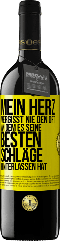 Kostenloser Versand | Rotwein RED Ausgabe MBE Reserve Mein Herz vergisst nie den Ort, an dem es seine besten Schläge hinterlassen hat Gelbes Etikett. Anpassbares Etikett Reserve 12 Monate Ernte 2014 Tempranillo