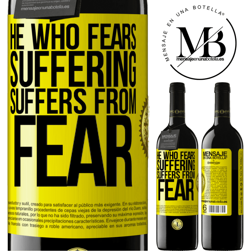 24,95 € Free Shipping | Red Wine RED Edition Crianza 6 Months He who fears suffering, suffers from fear Yellow Label. Customizable label Aging in oak barrels 6 Months Harvest 2019 Tempranillo