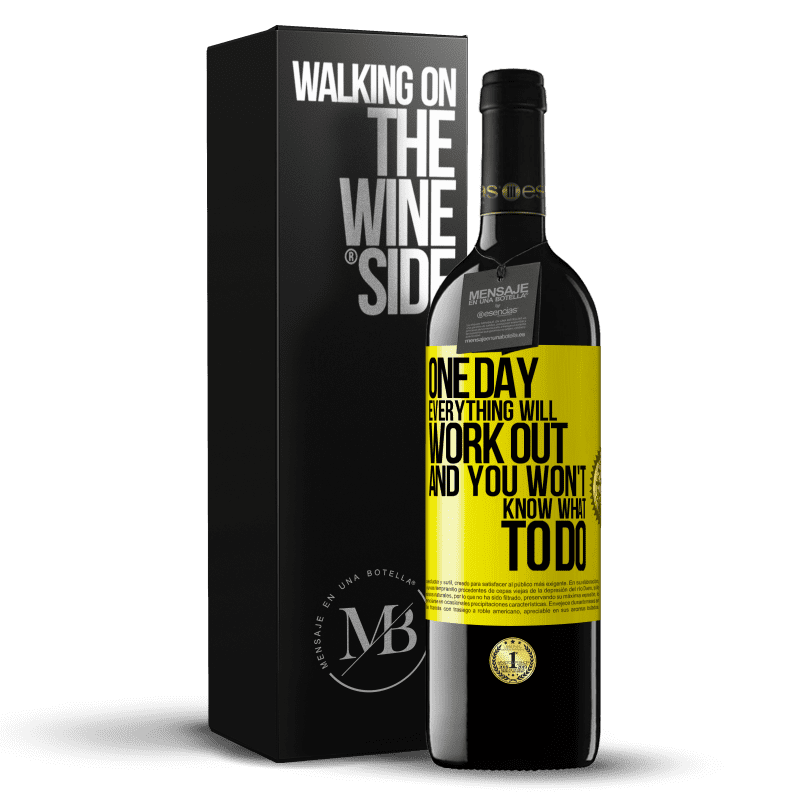 39,95 € Free Shipping | Red Wine RED Edition MBE Reserve One day everything will work out and you won't know what to do Yellow Label. Customizable label Reserve 12 Months Harvest 2014 Tempranillo