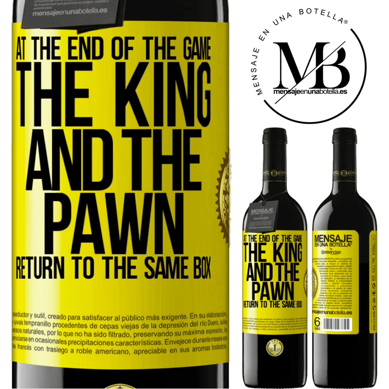 24,95 € Free Shipping | Red Wine RED Edition Crianza 6 Months At the end of the game, the king and the pawn return to the same box Yellow Label. Customizable label Aging in oak barrels 6 Months Harvest 2019 Tempranillo