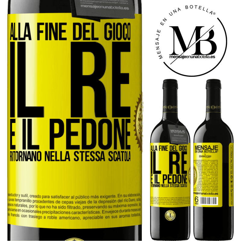 39,95 € Spedizione Gratuita | Vino rosso Edizione RED MBE Riserva Alla fine del gioco, il re e il pedone ritornano nella stessa scatola Etichetta Gialla. Etichetta personalizzabile Riserva 12 Mesi Raccogliere 2014 Tempranillo