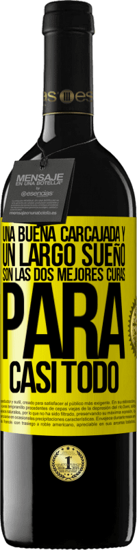 39,95 € | Vino Tinto Edición RED MBE Reserva Una buena carcajada y un largo sueño son las dos mejores curas para casi todo Etiqueta Amarilla. Etiqueta personalizable Reserva 12 Meses Cosecha 2016 Tempranillo