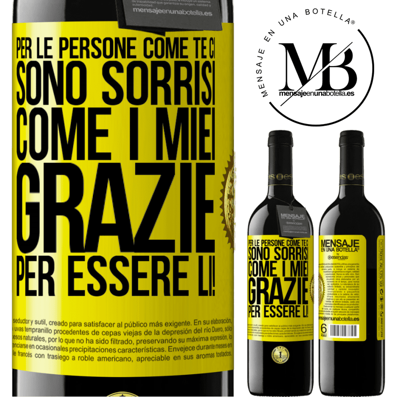 39,95 € Spedizione Gratuita | Vino rosso Edizione RED MBE Riserva Per le persone come te ci sono sorrisi come i miei. Grazie per essere lì! Etichetta Gialla. Etichetta personalizzabile Riserva 12 Mesi Raccogliere 2014 Tempranillo