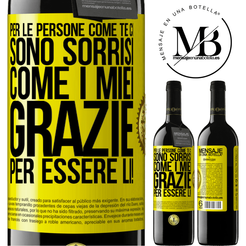 39,95 € Spedizione Gratuita | Vino rosso Edizione RED MBE Riserva Per le persone come te ci sono sorrisi come i miei. Grazie per essere lì! Etichetta Gialla. Etichetta personalizzabile Riserva 12 Mesi Raccogliere 2016 Tempranillo