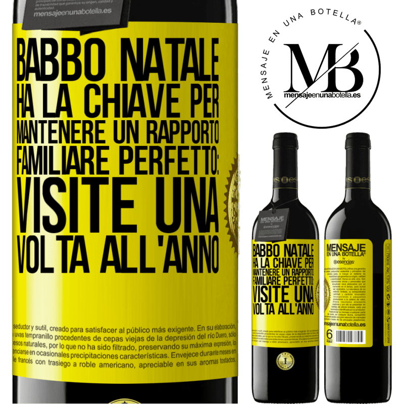 39,95 € Spedizione Gratuita | Vino rosso Edizione RED MBE Riserva Babbo Natale ha la chiave per mantenere un rapporto familiare perfetto: visite una volta all'anno Etichetta Gialla. Etichetta personalizzabile Riserva 12 Mesi Raccogliere 2015 Tempranillo