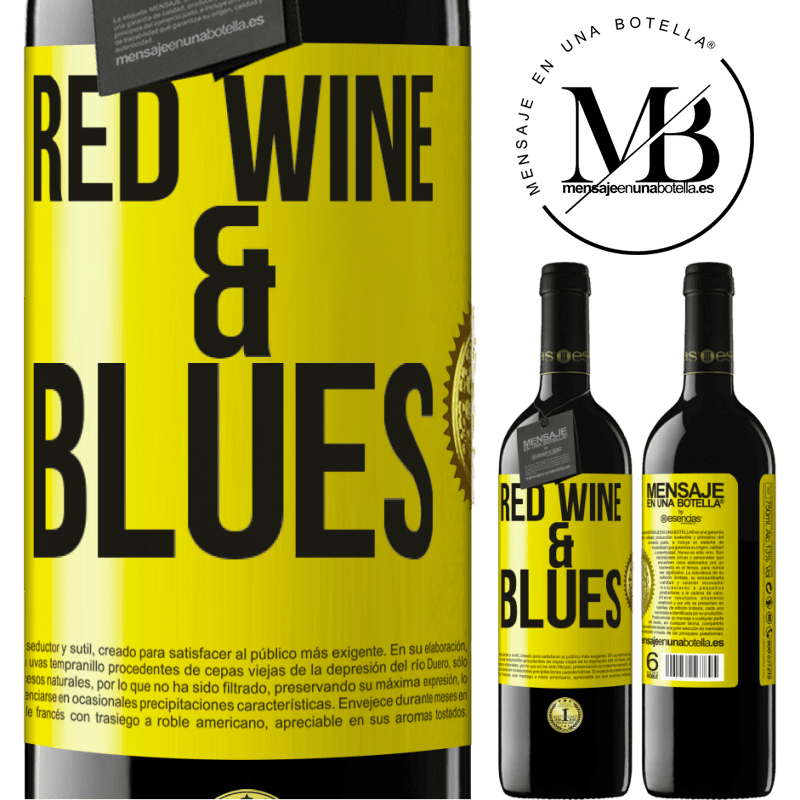 24,95 € Envoi gratuit | Vin rouge Édition RED Crianza 6 Mois Red wine & Blues Étiquette Jaune. Étiquette personnalisable Vieillissement en fûts de chêne 6 Mois Récolte 2019 Tempranillo