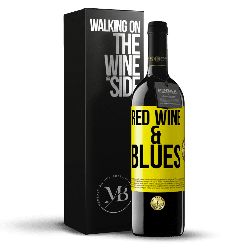 39,95 € Spedizione Gratuita | Vino rosso Edizione RED MBE Riserva Red wine & Blues Etichetta Gialla. Etichetta personalizzabile Riserva 12 Mesi Raccogliere 2014 Tempranillo