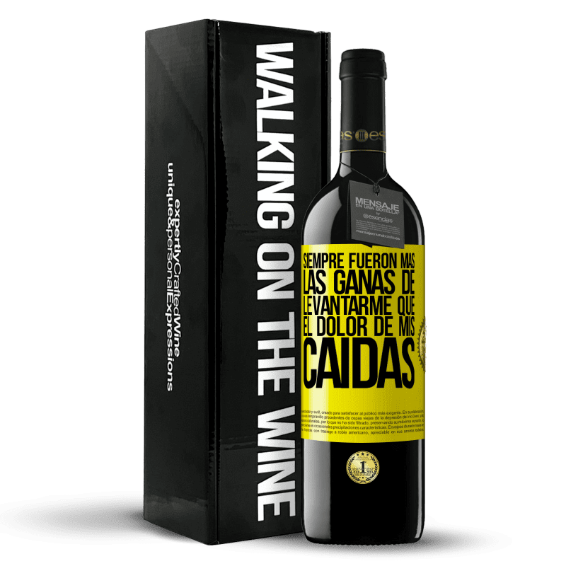 39,95 € Envío gratis | Vino Tinto Edición RED MBE Reserva Siempre fueron más las ganas de levantarme que el dolor de mis caídas Etiqueta Amarilla. Etiqueta personalizable Reserva 12 Meses Cosecha 2015 Tempranillo