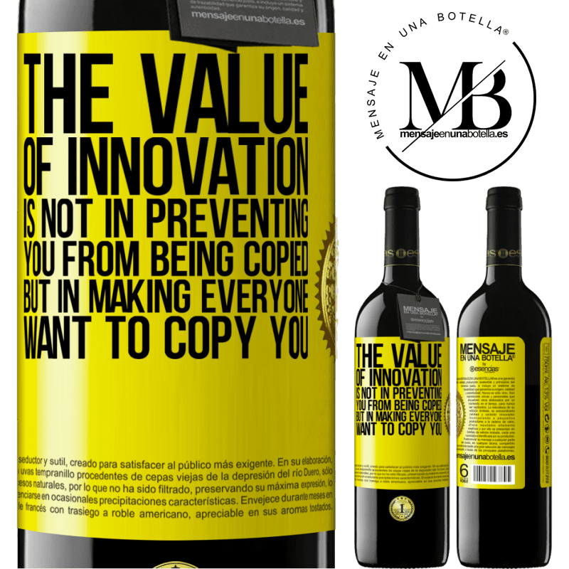 24,95 € Free Shipping | Red Wine RED Edition Crianza 6 Months The value of innovation is not in preventing you from being copied, but in making everyone want to copy you Yellow Label. Customizable label Aging in oak barrels 6 Months Harvest 2019 Tempranillo