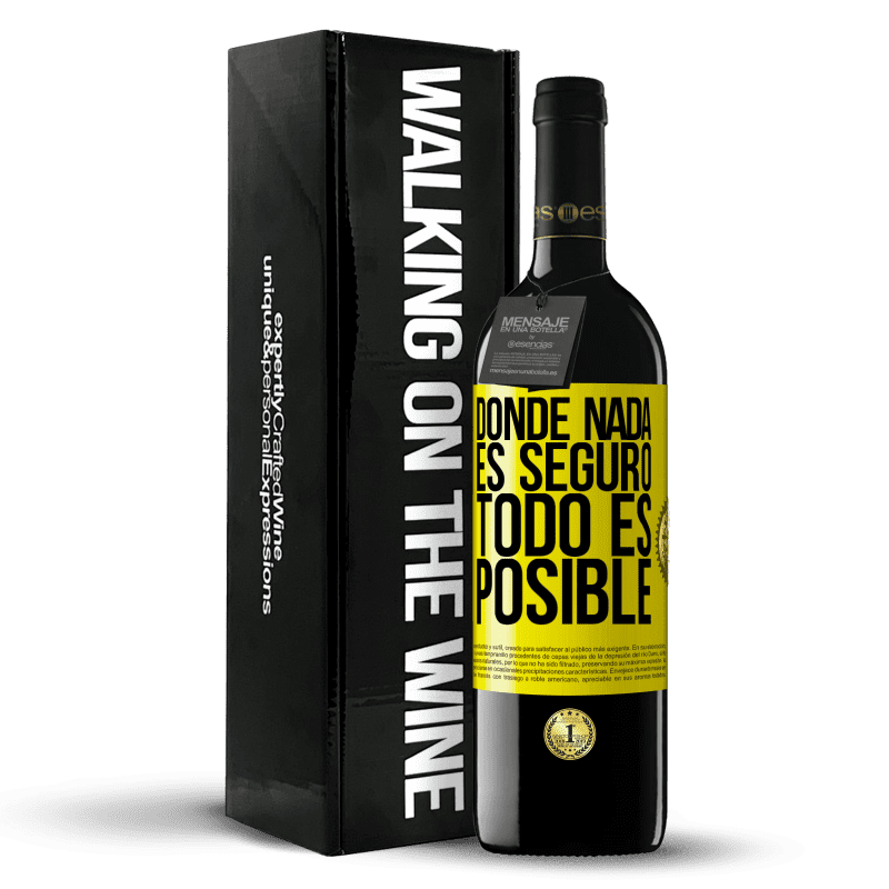 39,95 € Envío gratis | Vino Tinto Edición RED MBE Reserva Donde nada es seguro, todo es posible Etiqueta Amarilla. Etiqueta personalizable Reserva 12 Meses Cosecha 2016 Tempranillo