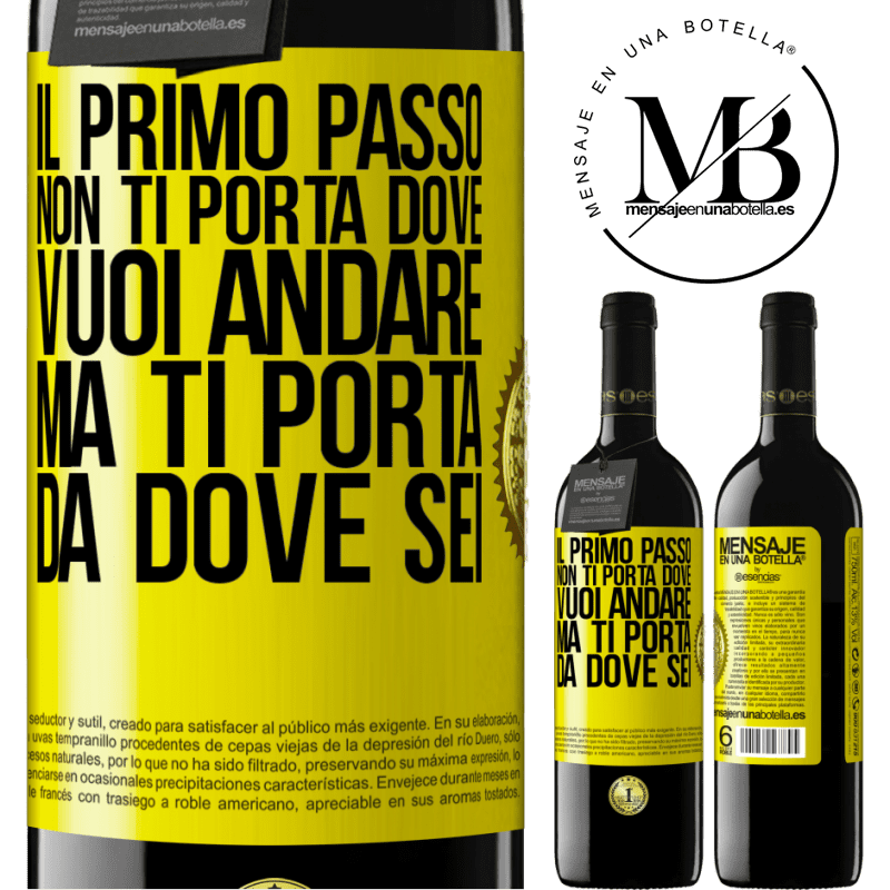 39,95 € Spedizione Gratuita | Vino rosso Edizione RED MBE Riserva Il primo passo non ti porta dove vuoi andare, ma ti porta da dove sei Etichetta Gialla. Etichetta personalizzabile Riserva 12 Mesi Raccogliere 2015 Tempranillo