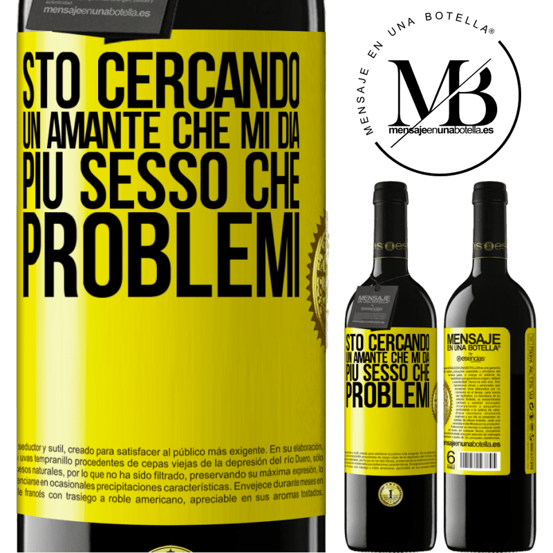 39,95 € Spedizione Gratuita | Vino rosso Edizione RED MBE Riserva Sto cercando un amante che mi dia più sesso che problemi Etichetta Gialla. Etichetta personalizzabile Riserva 12 Mesi Raccogliere 2014 Tempranillo