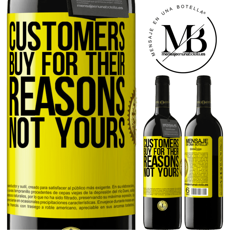 24,95 € Free Shipping | Red Wine RED Edition Crianza 6 Months Customers buy for their reasons, not yours Yellow Label. Customizable label Aging in oak barrels 6 Months Harvest 2019 Tempranillo