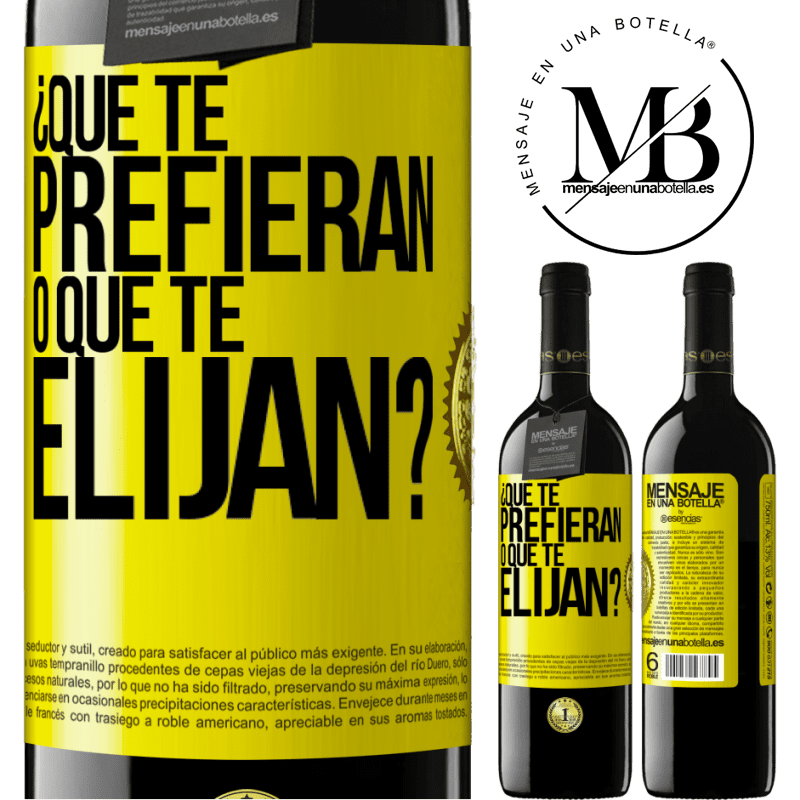 39,95 € Envío gratis | Vino Tinto Edición RED MBE Reserva ¿Que te prefieran, o que te elijan? Etiqueta Amarilla. Etiqueta personalizable Reserva 12 Meses Cosecha 2015 Tempranillo