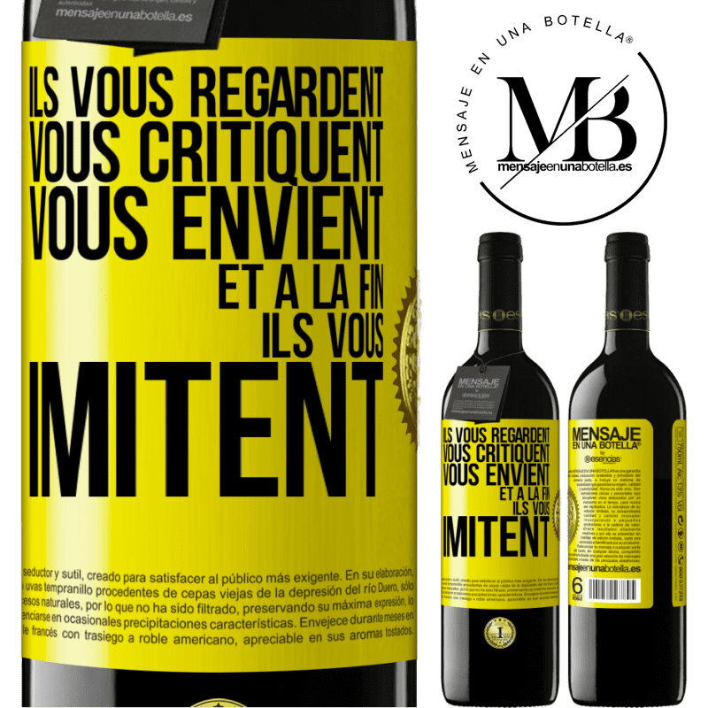 39,95 € Envoi gratuit | Vin rouge Édition RED MBE Réserve Ils vous regardent, vous critiquent vous envient... et à la fin ils vous imitent Étiquette Jaune. Étiquette personnalisable Réserve 12 Mois Récolte 2015 Tempranillo