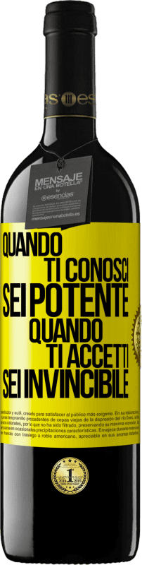 Spedizione Gratuita | Vino rosso Edizione RED MBE Riserva Quando ti conosci, sei potente. Quando ti accetti, sei invincibile Etichetta Gialla. Etichetta personalizzabile Riserva 12 Mesi Raccogliere 2014 Tempranillo