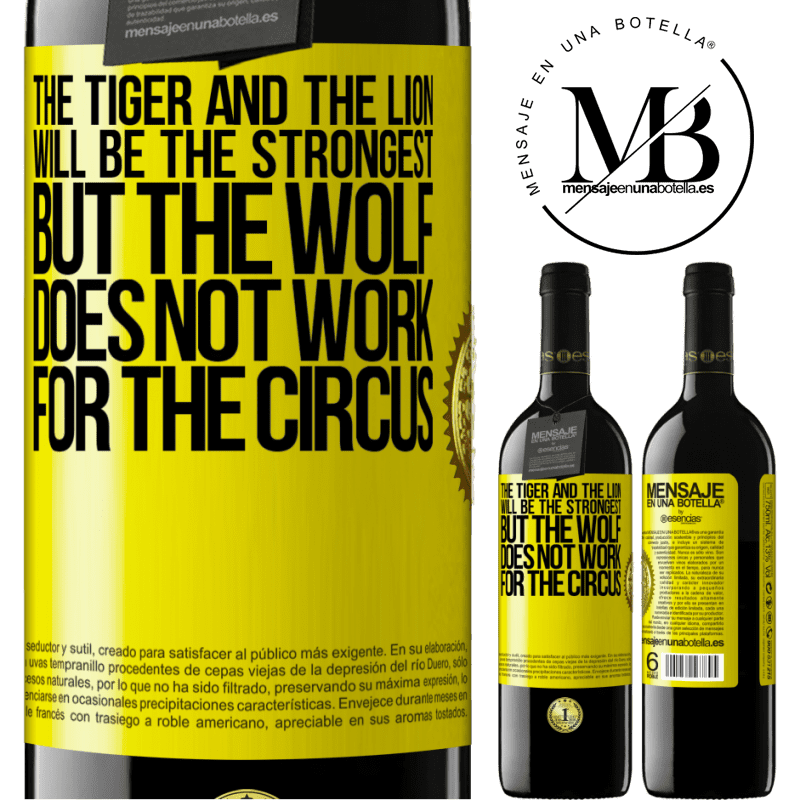 24,95 € Free Shipping | Red Wine RED Edition Crianza 6 Months The tiger and the lion will be the strongest, but the wolf does not work for the circus Yellow Label. Customizable label Aging in oak barrels 6 Months Harvest 2019 Tempranillo