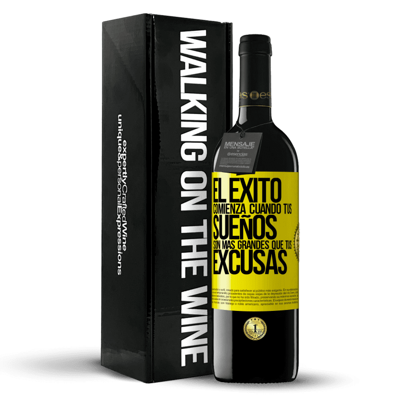 39,95 € Envío gratis | Vino Tinto Edición RED MBE Reserva El éxito comienza cuando tus sueños son más grandes que tus excusas Etiqueta Amarilla. Etiqueta personalizable Reserva 12 Meses Cosecha 2016 Tempranillo