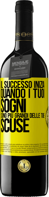 Spedizione Gratuita | Vino rosso Edizione RED MBE Riserva Il successo inizia quando i tuoi sogni sono più grandi delle tue scuse Etichetta Gialla. Etichetta personalizzabile Riserva 12 Mesi Raccogliere 2014 Tempranillo