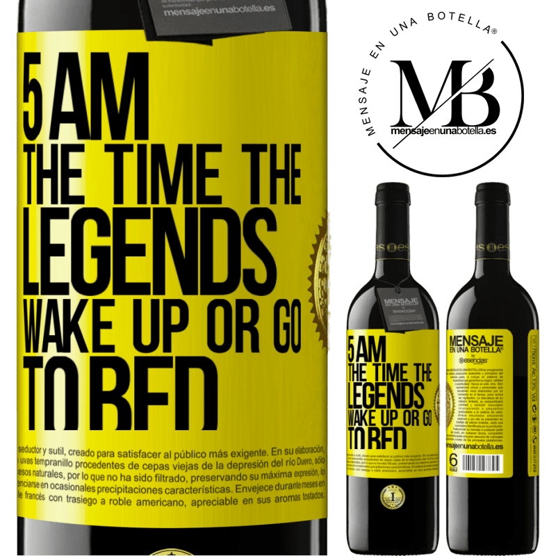 24,95 € Free Shipping | Red Wine RED Edition Crianza 6 Months 5 AM. The time the legends wake up or go to bed Yellow Label. Customizable label Aging in oak barrels 6 Months Harvest 2019 Tempranillo