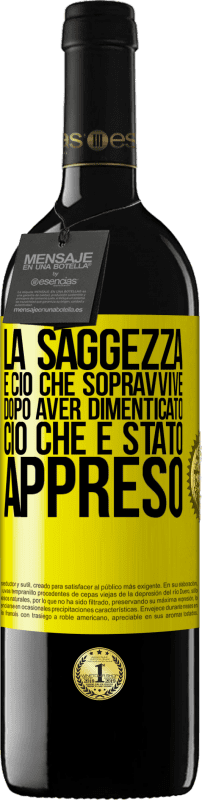 39,95 € | Vino rosso Edizione RED MBE Riserva La saggezza è ciò che sopravvive dopo aver dimenticato ciò che è stato appreso Etichetta Gialla. Etichetta personalizzabile Riserva 12 Mesi Raccogliere 2015 Tempranillo