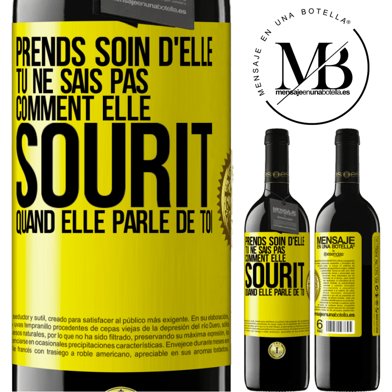 39,95 € Envoi gratuit | Vin rouge Édition RED MBE Réserve Prends soin d'elle. Tu ne sais pas comment elle sourit quand elle parle de toi Étiquette Jaune. Étiquette personnalisable Réserve 12 Mois Récolte 2015 Tempranillo