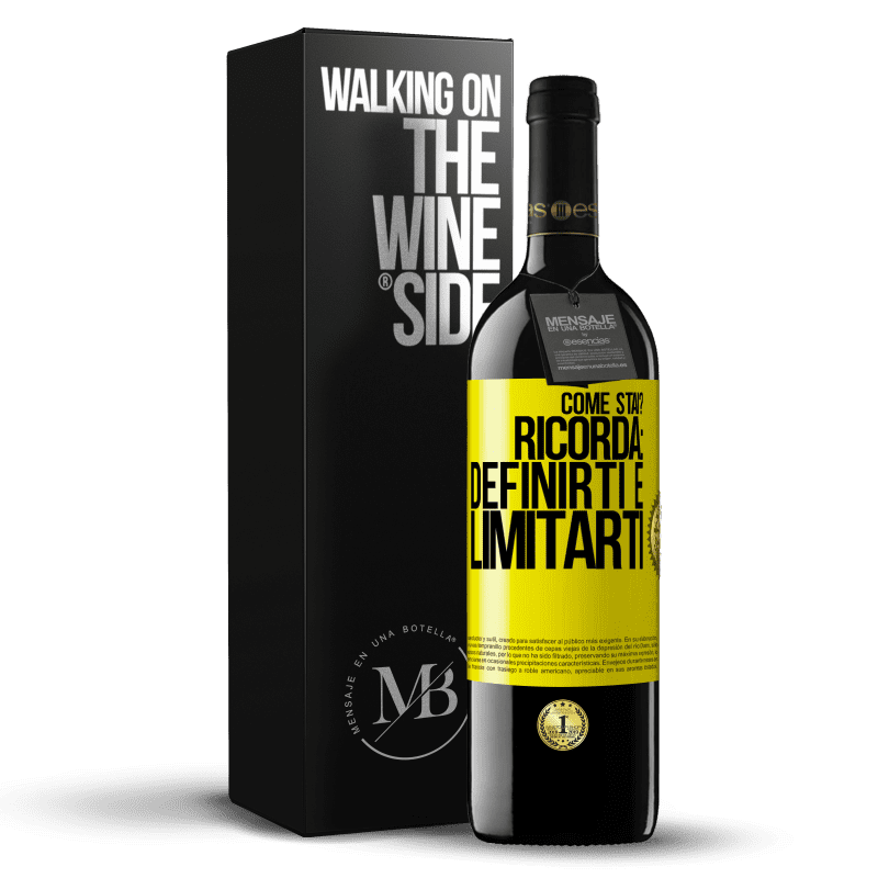 39,95 € Spedizione Gratuita | Vino rosso Edizione RED MBE Riserva come stai? Ricorda: definirti è limitarti Etichetta Gialla. Etichetta personalizzabile Riserva 12 Mesi Raccogliere 2015 Tempranillo