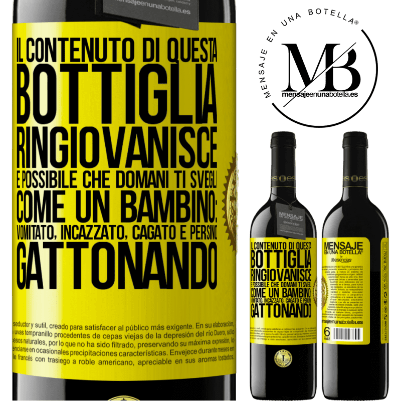 39,95 € Spedizione Gratuita | Vino rosso Edizione RED MBE Riserva Il contenuto di questa bottiglia ringiovanisce. È possibile che domani ti svegli come un bambino: vomitato, incazzato, Etichetta Gialla. Etichetta personalizzabile Riserva 12 Mesi Raccogliere 2015 Tempranillo