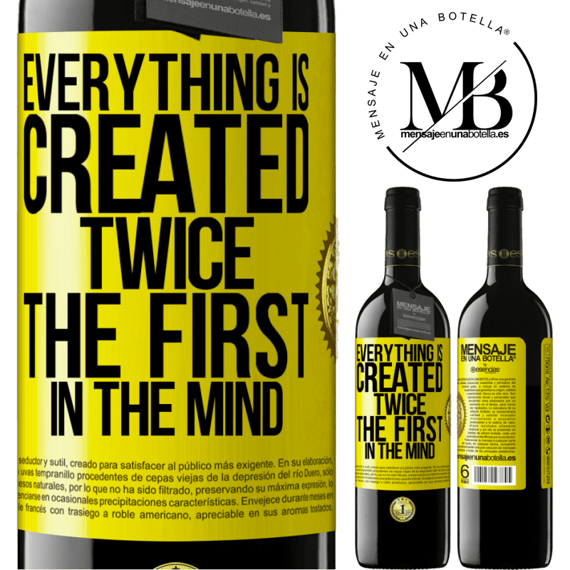 24,95 € Free Shipping | Red Wine RED Edition Crianza 6 Months Everything is created twice. The first in the mind Yellow Label. Customizable label Aging in oak barrels 6 Months Harvest 2019 Tempranillo