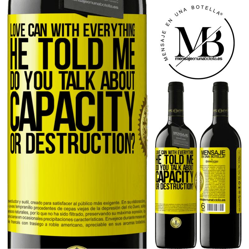 39,95 € Free Shipping | Red Wine RED Edition MBE Reserve Love can with everything, he told me. Do you talk about capacity or destruction? Yellow Label. Customizable label Reserve 12 Months Harvest 2015 Tempranillo