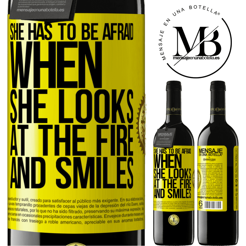 24,95 € Free Shipping | Red Wine RED Edition Crianza 6 Months She has to be afraid when she looks at the fire and smiles Yellow Label. Customizable label Aging in oak barrels 6 Months Harvest 2019 Tempranillo