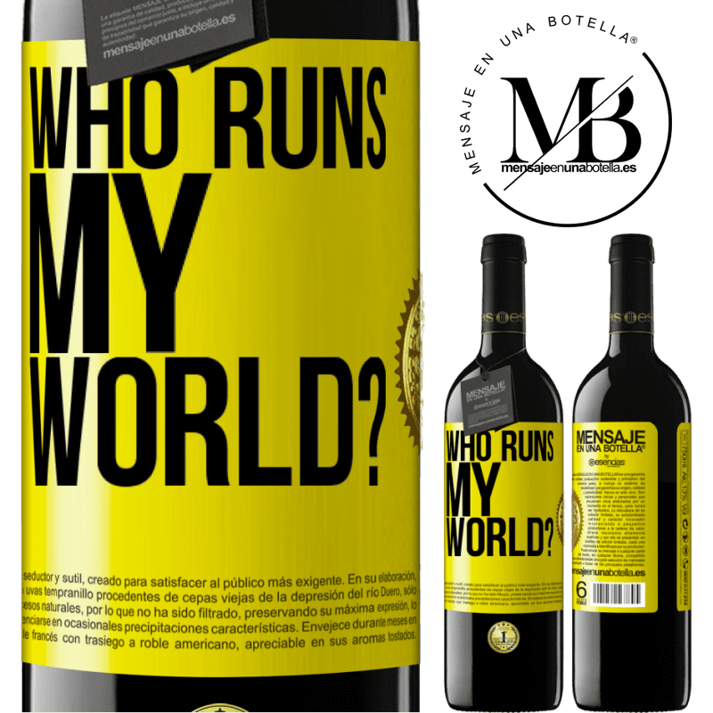 24,95 € Free Shipping | Red Wine RED Edition Crianza 6 Months who runs my world? Yellow Label. Customizable label Aging in oak barrels 6 Months Harvest 2019 Tempranillo