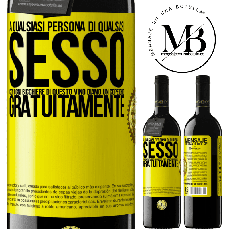 39,95 € Spedizione Gratuita | Vino rosso Edizione RED MBE Riserva A qualsiasi persona di qualsiasi SESSO con ogni bicchiere di questo vino diamo un coperchio GRATUITAMENTE Etichetta Gialla. Etichetta personalizzabile Riserva 12 Mesi Raccogliere 2015 Tempranillo