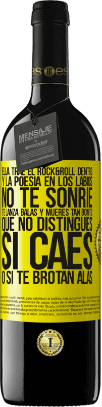 39,95 € | Vino Tinto Edición RED MBE Reserva Ella trae el Rock&Roll dentro y la poesía en los labios. No te sonríe, te lanza balas, y mueres tan bonito, que no Etiqueta Amarilla. Etiqueta personalizable Reserva 12 Meses Cosecha 2016 Tempranillo