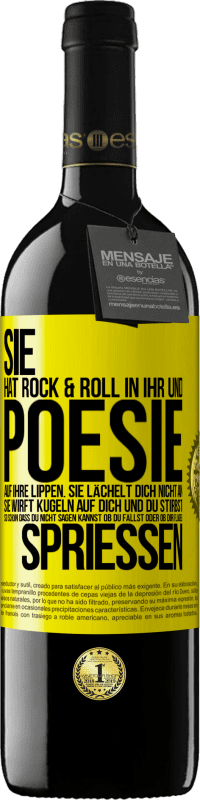 39,95 € Kostenloser Versand | Rotwein RED Ausgabe MBE Reserve Sie hat Rock & Roll in ihr und Poesie auf ihre Lippen. Sie lächelt dich nicht an, sie wirft Kugeln auf dich und du stirbst so sc Gelbes Etikett. Anpassbares Etikett Reserve 12 Monate Ernte 2016 Tempranillo