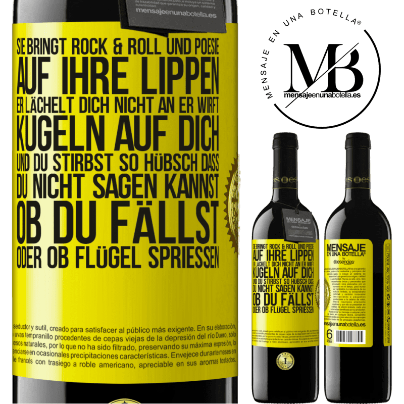 39,95 € Kostenloser Versand | Rotwein RED Ausgabe MBE Reserve Sie hat Rock & Roll in ihr und Poesie auf ihre Lippen. Sie lächelt dich nicht an, sie wirft Kugeln auf dich und du stirbst so sc Gelbes Etikett. Anpassbares Etikett Reserve 12 Monate Ernte 2014 Tempranillo